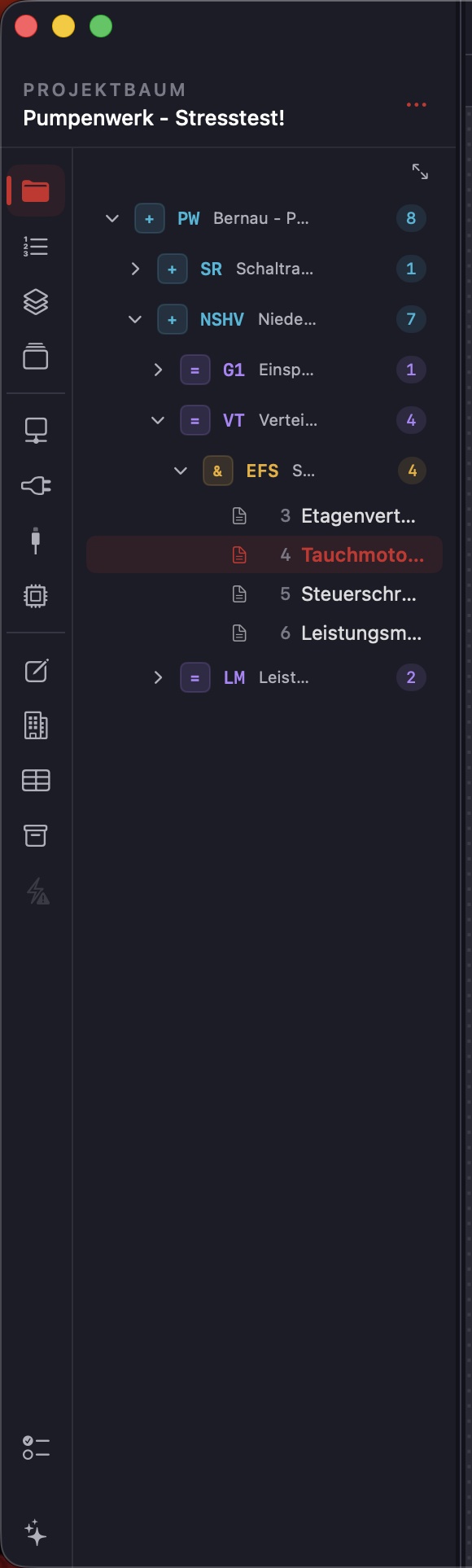 Linke Sidebar mit Projektbaum